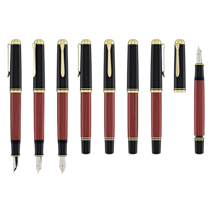 Pelikan Souveran M600 Fountain Pen - Black &amp; Red with Gold Trim (14K Gold) [Pre-Order] — Pelikan fountain pen — precision nib writing instrument, at Cityluxe Singapore stationery store