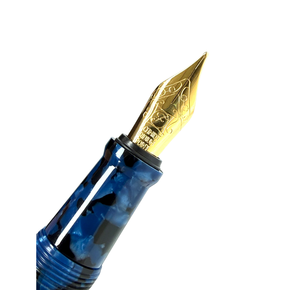 Onishi Hand Made POCKET Fountain Pen (NEW!) - Blue Marble — uncapped with cap posted