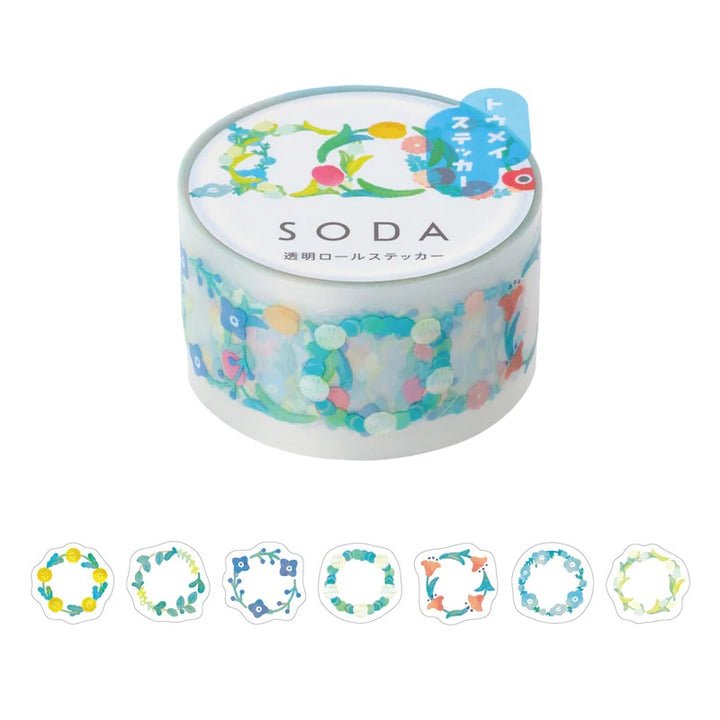 KITTA Soda Transparent Masking Tape (Sticker Type) - Hanakazari — roll front