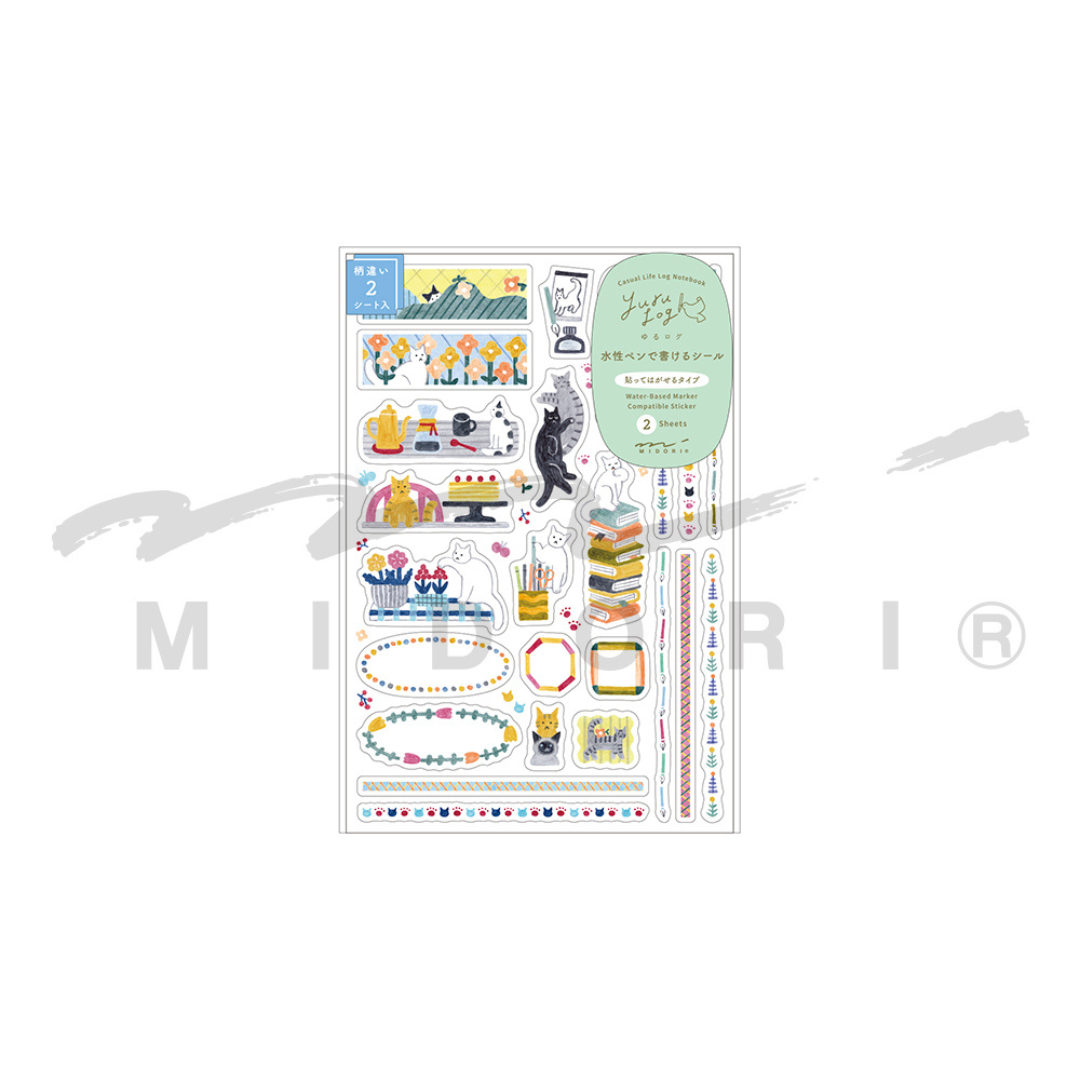 Midori Yuru Log Sticker (2 Sheets) - Cat