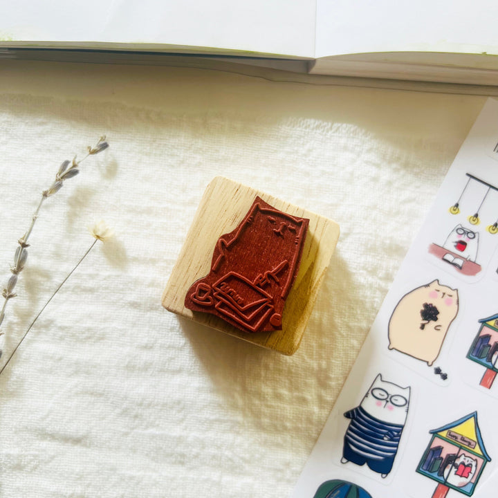 Catdoo Rubber Stamp in Cat Writing Memo — Catdoo rubber stamp — decorative stamp for journaling and paper craft, at Cityluxe Singapore