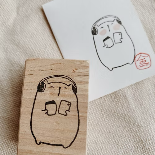Catdoo Rubber Stamp in Chill with Music — Catdoo rubber stamp — decorative stamp for journaling and paper craft, at Cityluxe Singapore