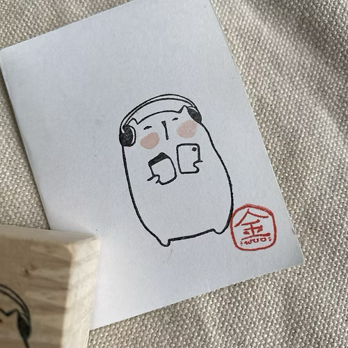 Catdoo Rubber Stamp in Chill with Music — Catdoo rubber stamp — decorative stamp for journaling and paper craft, at Cityluxe Singapore