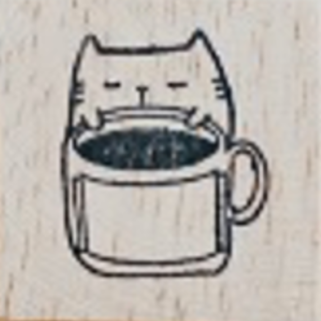 Catdoo Rubber Stamp in Coffee Label — Catdoo rubber stamp — decorative stamp for journaling and paper craft, at Cityluxe Singapore