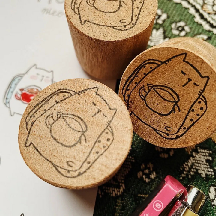 Catdoo Rubber Stamp in Coffee on my Sofa — Catdoo rubber stamp — decorative stamp for journaling and paper craft, at Cityluxe Singapore