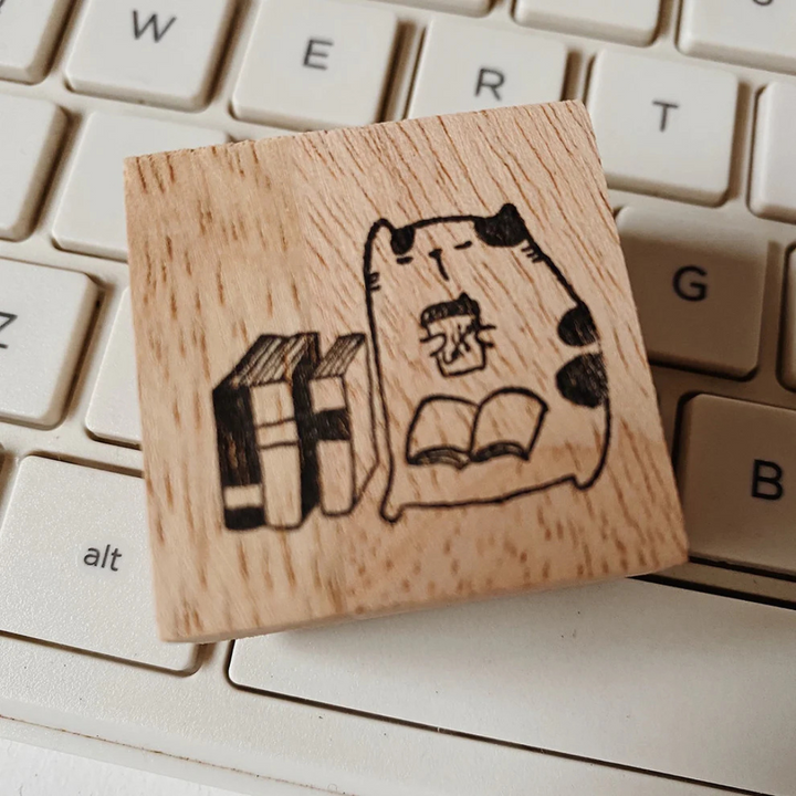 Catdoo Rubber Stamp in Neko &amp; Book in the Library — Catdoo rubber stamp — decorative stamp for journaling and paper craft, at Cityluxe Singapore