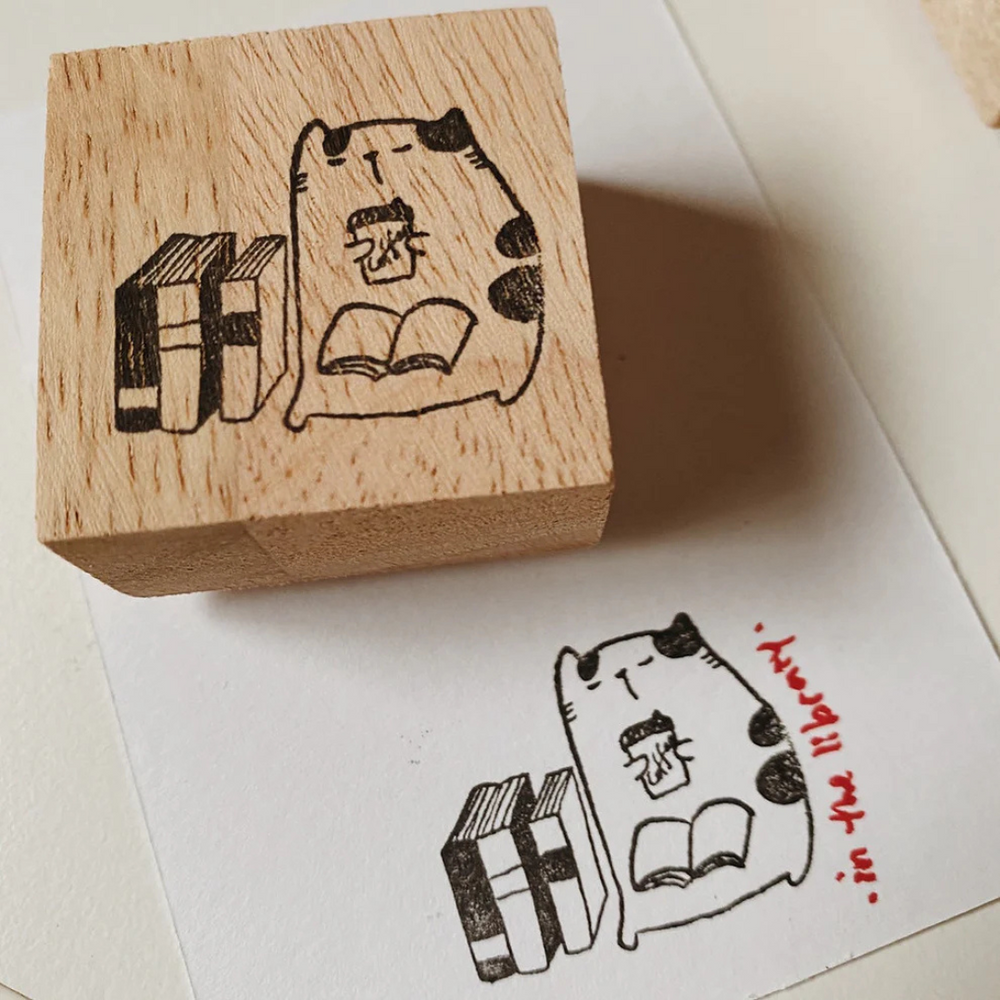 Catdoo Rubber Stamp in Neko & Book in the Library — Catdoo rubber stamp — decorative stamp for journaling and paper craft, at Cityluxe Singapore
