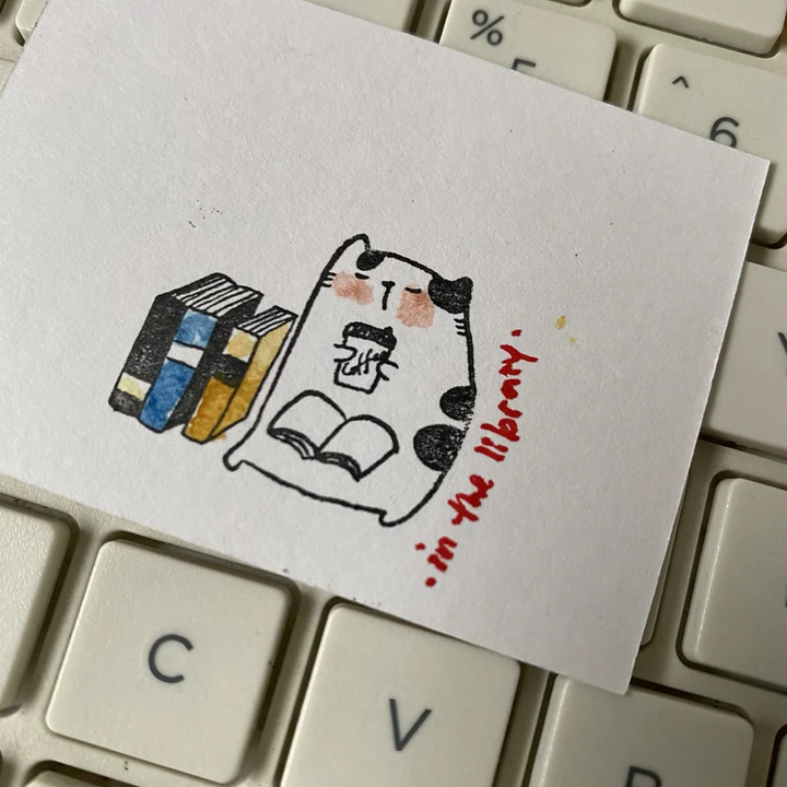 Catdoo Rubber Stamp in Neko &amp; Book in the Library — Catdoo rubber stamp — decorative stamp for journaling and paper craft, at Cityluxe Singapore