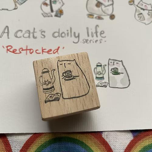 Catdoo Rubber Stamp in Tea Break — Catdoo rubber stamp — decorative stamp for journaling and paper craft, at Cityluxe Singapore