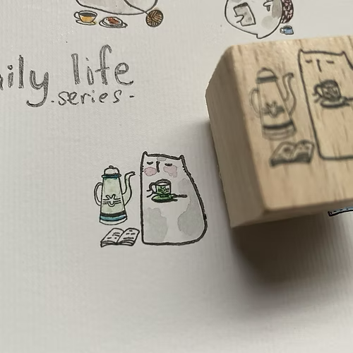 Catdoo Rubber Stamp in Tea Break — Catdoo rubber stamp — decorative stamp for journaling and paper craft, at Cityluxe Singapore