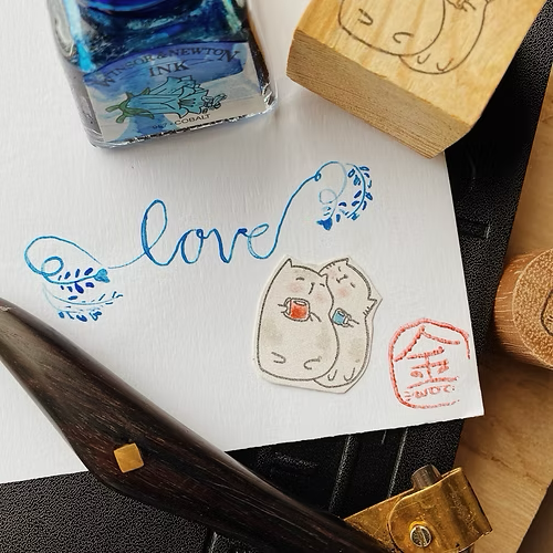 Catdoo Rubber Stamp in Loving Cuppa — Catdoo rubber stamp — decorative stamp for journaling and paper craft, at Cityluxe Singapore