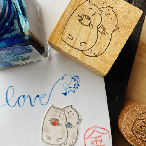 Catdoo Rubber Stamp in Loving Cuppa — Catdoo rubber stamp — decorative stamp for journaling and paper craft, at Cityluxe Singapore