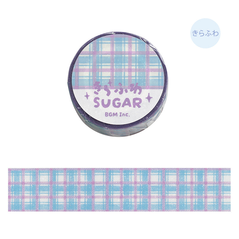 BGM Kira Fuwa Sugar Masking Tape in Check Blueberry — BGM masking tape — decorative paper tape for journaling and scrapbooking, at Cityluxe Singapore