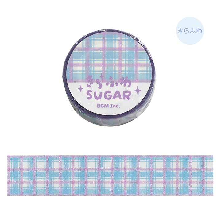 BGM Kira Fuwa Sugar Masking Tape in Check Blueberry — BGM masking tape — decorative paper tape for journaling and scrapbooking, at Cityluxe Singapore