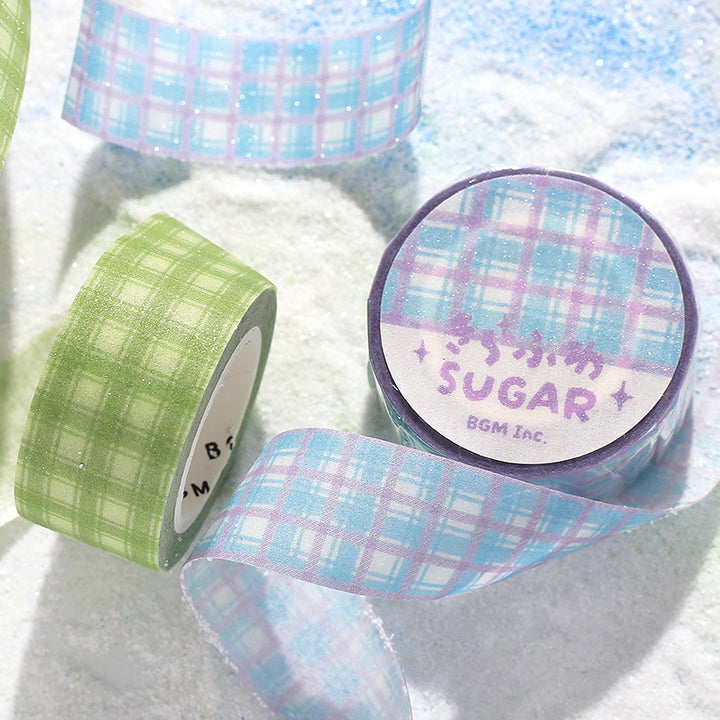 BGM Kira Fuwa Sugar Masking Tape in Check Blueberry — BGM masking tape — decorative paper tape for journaling and scrapbooking, at Cityluxe Singapore