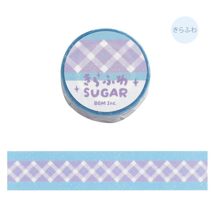 BGM Kira Fuwa Sugar Masking Tape in Check Lavender — BGM masking tape — decorative paper tape for journaling and scrapbooking, at Cityluxe Singapore