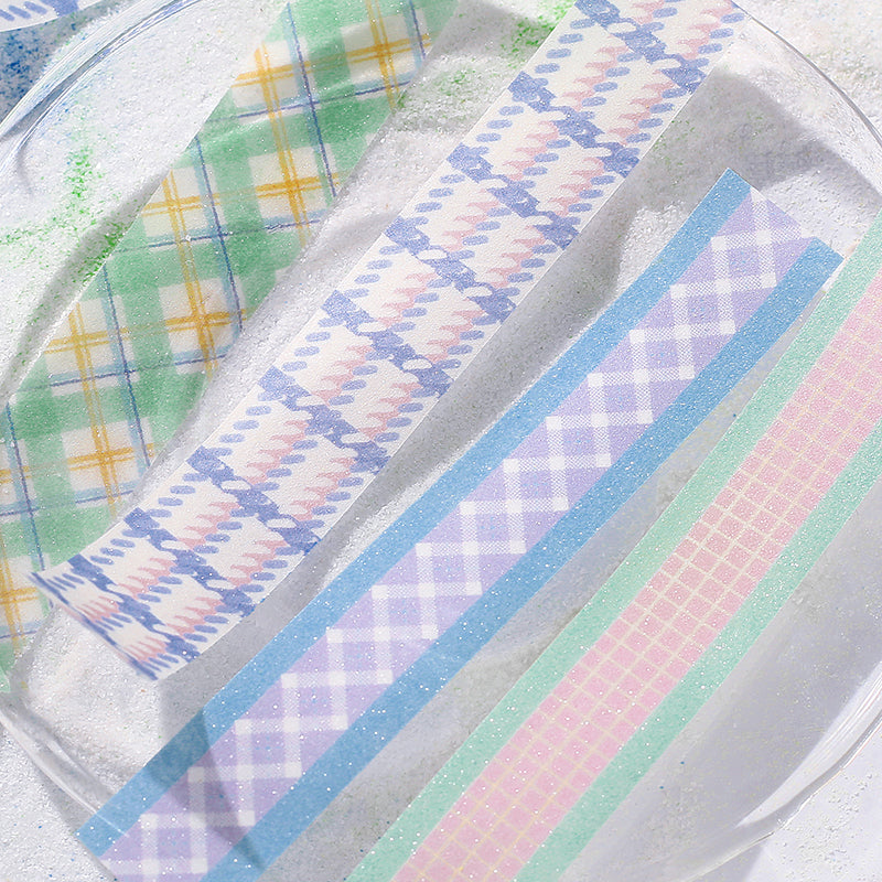 BGM Kira Fuwa Sugar Masking Tape in Check Lavender — BGM masking tape — decorative paper tape for journaling and scrapbooking, at Cityluxe Singapore