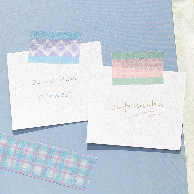 BGM Kira Fuwa Sugar Masking Tape in Check Lavender — BGM masking tape — decorative paper tape for journaling and scrapbooking, at Cityluxe Singapore