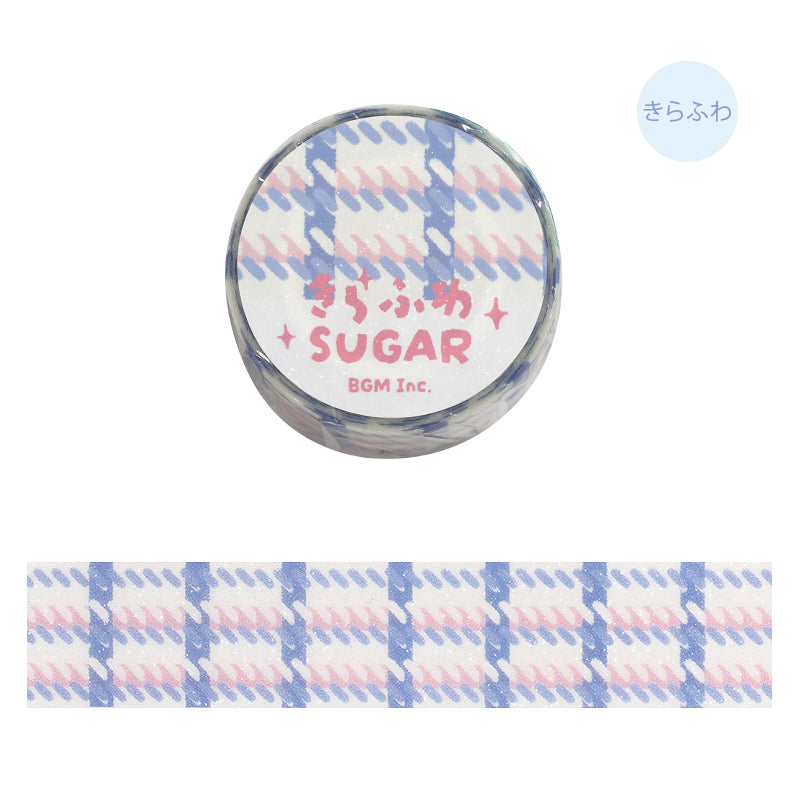 BGM Kira Fuwa Sugar Masking Tape in Check Yogurt — BGM masking tape — decorative paper tape for journaling and scrapbooking, at Cityluxe Singapore