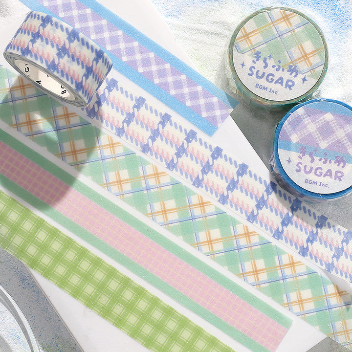 BGM Kira Fuwa Sugar Masking Tape in Check Yogurt — BGM masking tape — decorative paper tape for journaling and scrapbooking, at Cityluxe Singapore