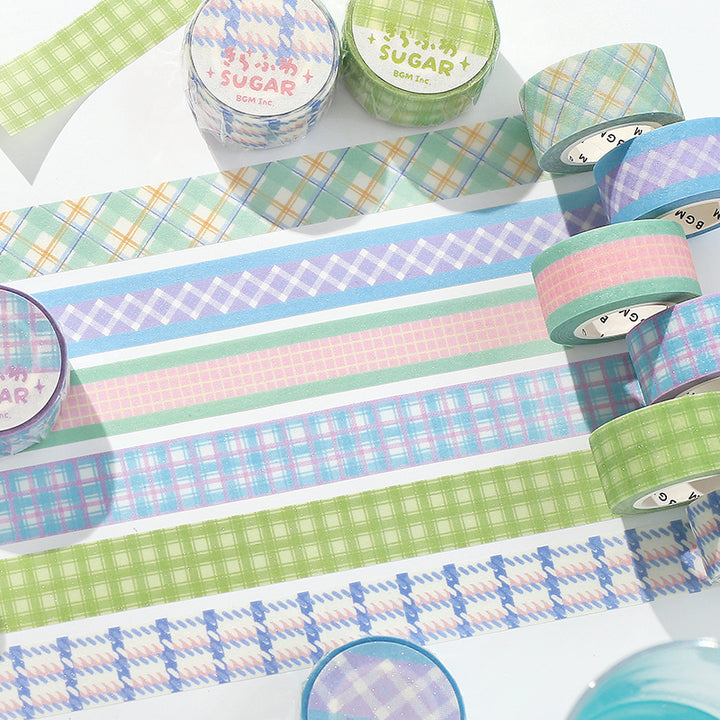 BGM Kira Fuwa Sugar Masking Tape in Check Yogurt — BGM masking tape — decorative paper tape for journaling and scrapbooking, at Cityluxe Singapore