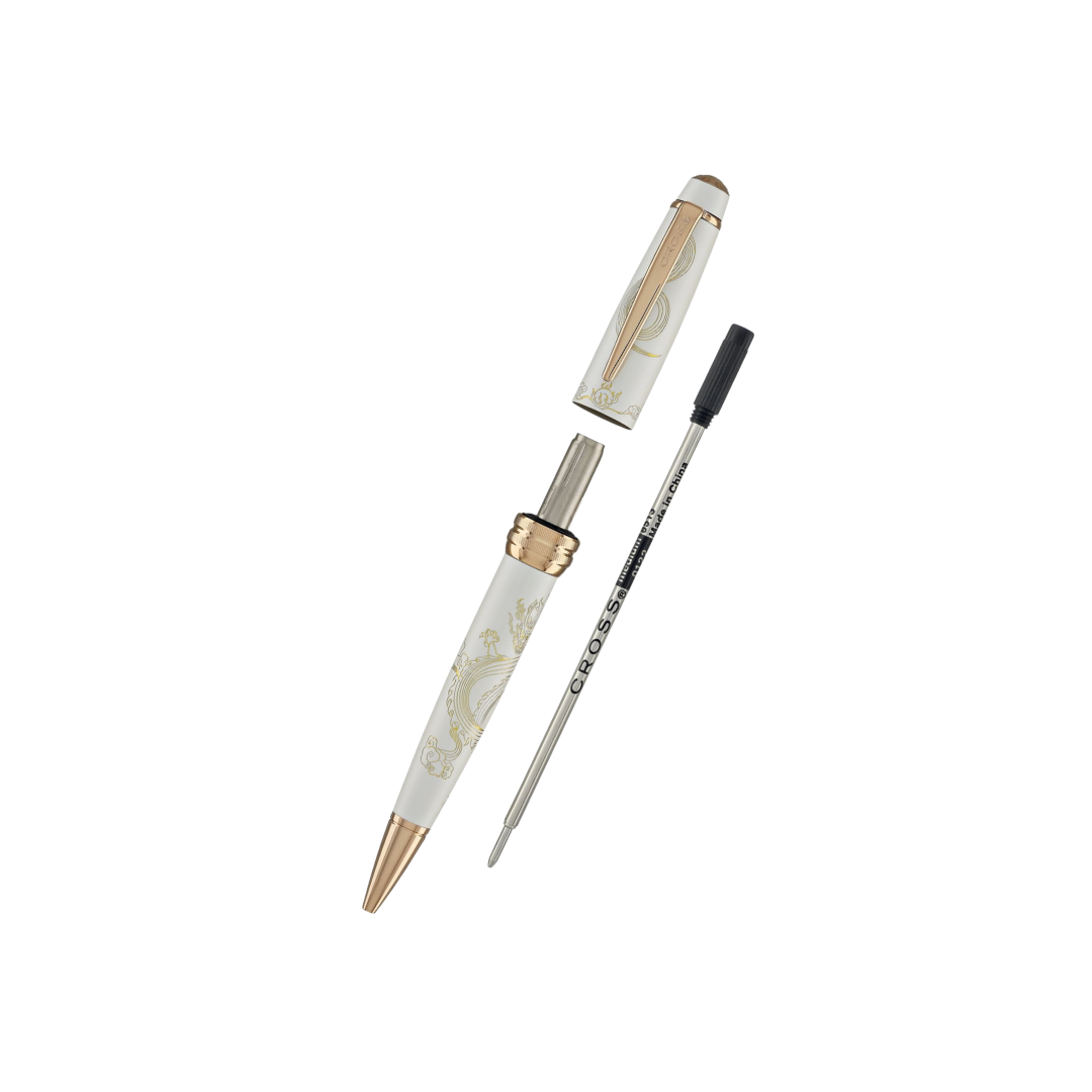 Cross Bailey Year of the Dragon Ballpoint Pen - Pearlescent White Lacquer with Rose Gold Trims — Cross ballpoint pen — reliable smooth-writing everyday pen, at Cityluxe Singapore