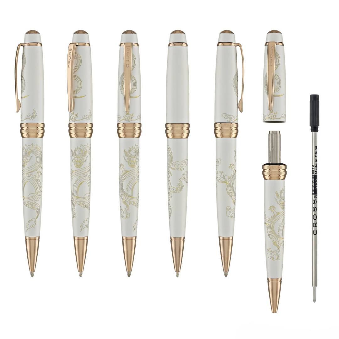 Cross Bailey Year of the Dragon Ballpoint Pen - Pearlescent White Lacquer with Rose Gold Trims — Cross ballpoint pen — reliable smooth-writing everyday pen, at Cityluxe Singapore