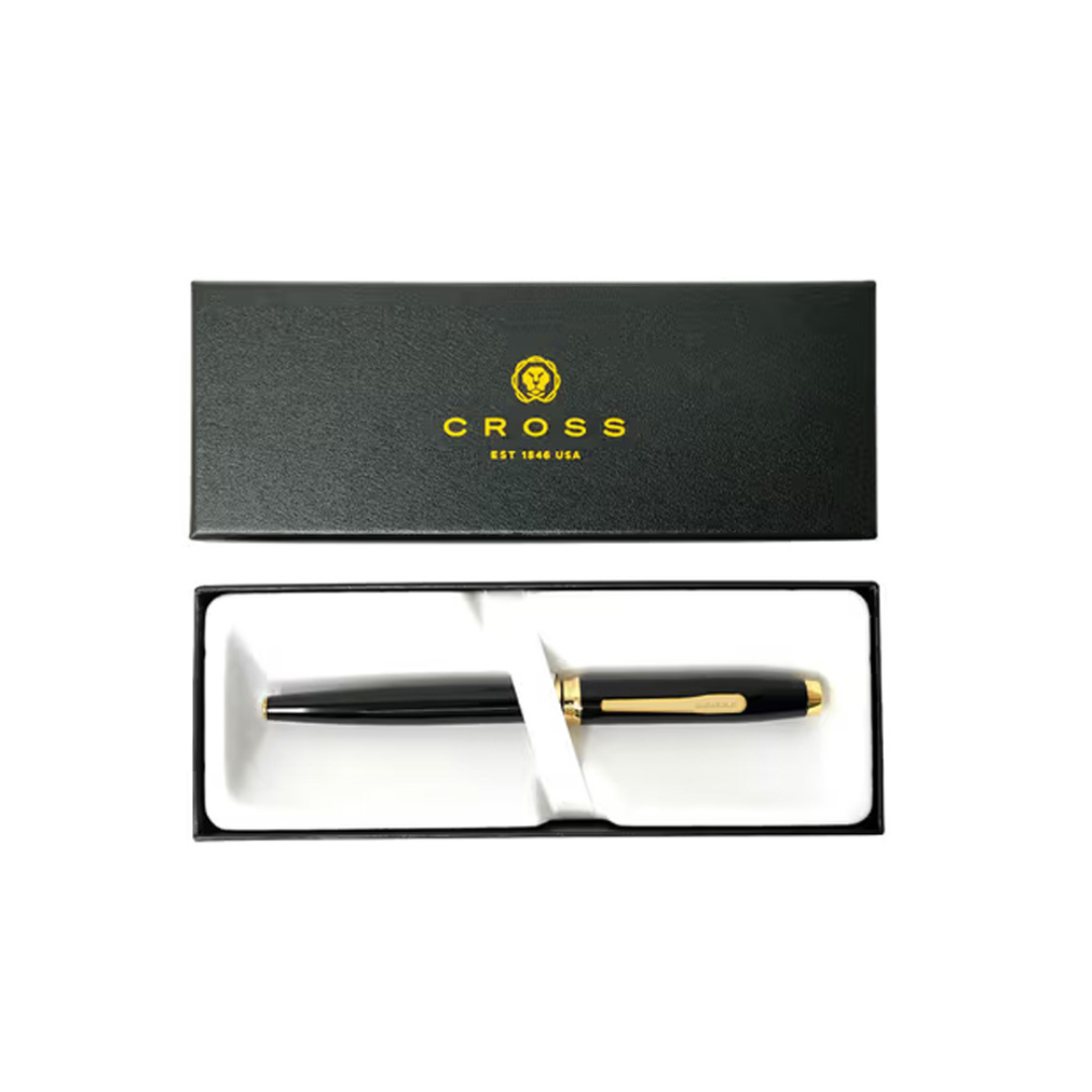 Cross Coventry Rollerball Pen in Black Lacquer With Gold Tone — Cross rollerball pen — fluid gel ink writing instrument, at Cityluxe Singapore