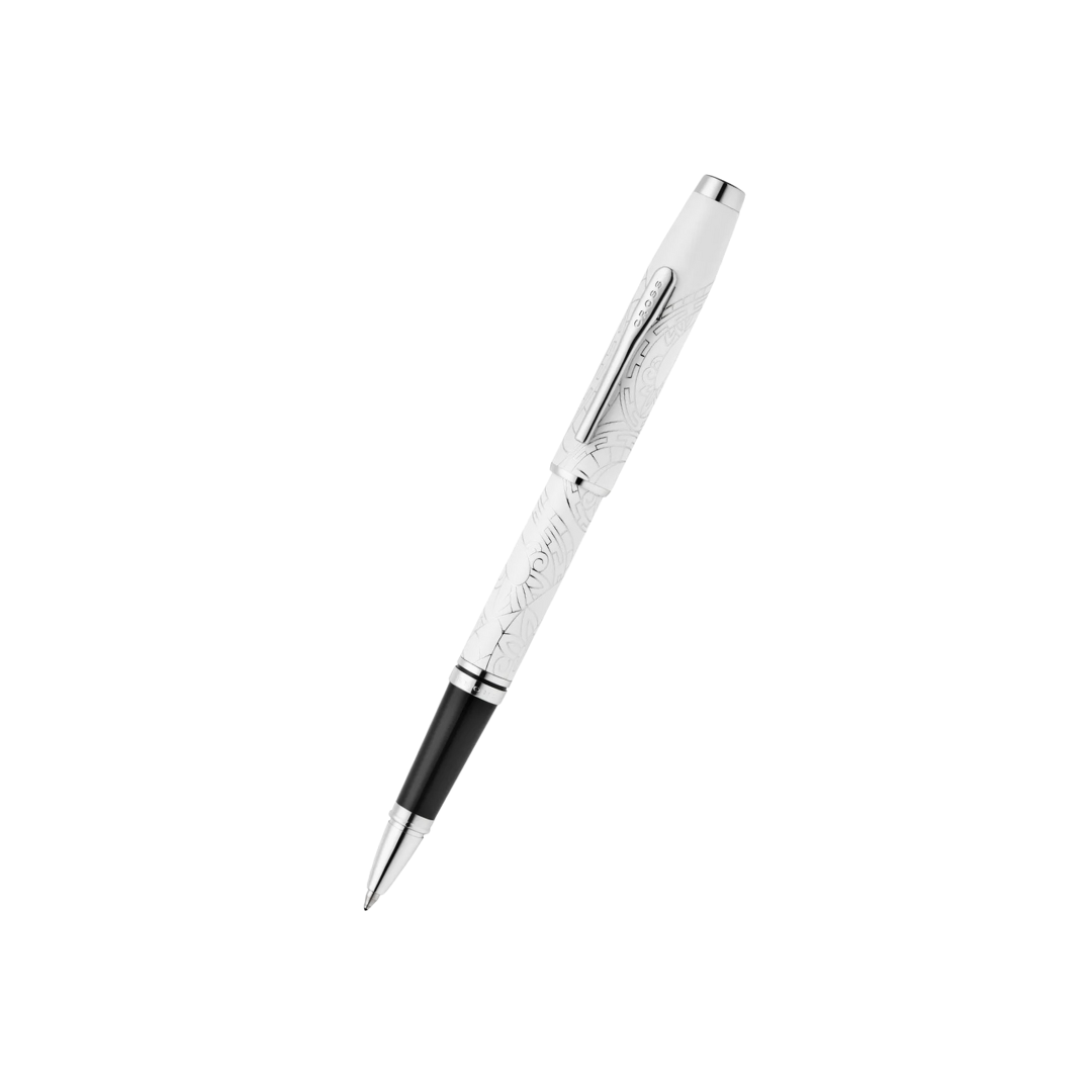 Cross Coventry Zodiac Year of the Snake Rollerball Pen - Pearl White Lacquer with Polished Chrome — uncapped with cap posted