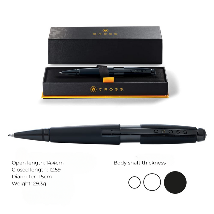 Cross Edge Gel Rollerball Pen in Matte Black Lacquer — Cross rollerball pen — fluid gel ink writing instrument, at Cityluxe Singapore