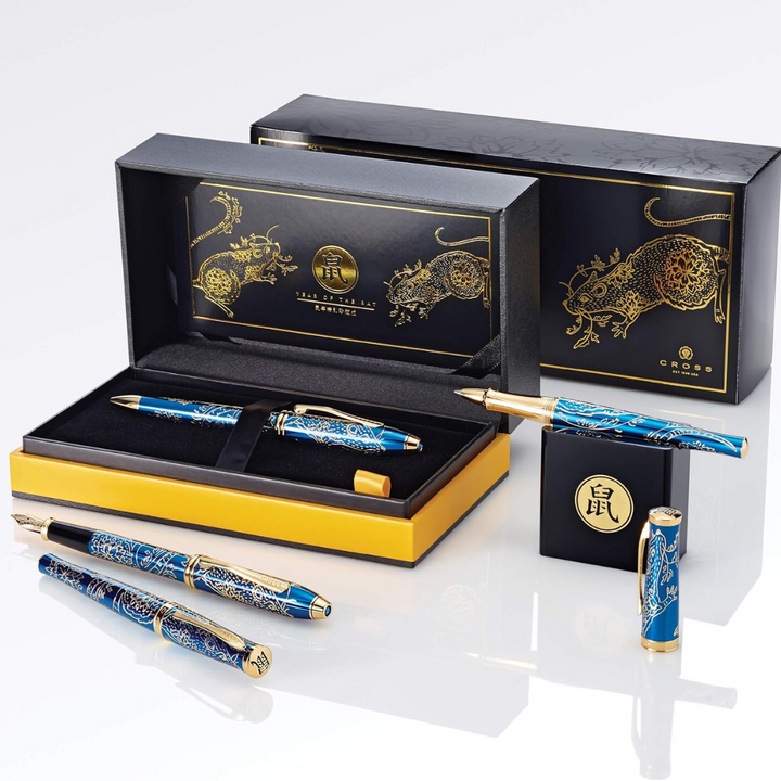 Cross Townsend Year of the Rat Ballpoint Pen - Translucent Blue Lacquer with Gold Plated Inlays and Appointments — Cross ballpoint pen — reliable smooth-writing everyday pen, at Cityluxe Singapore
