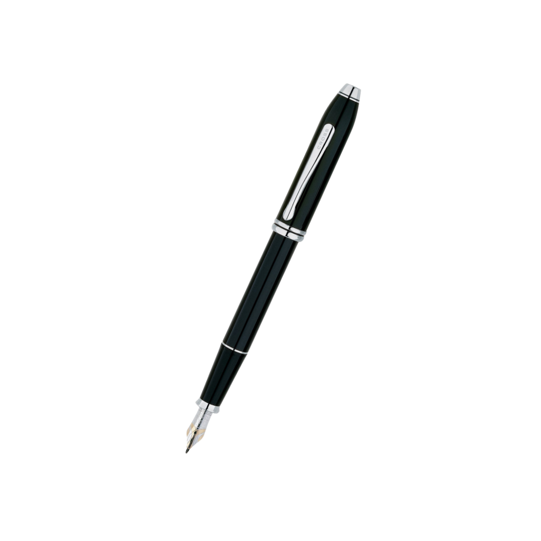 Cross Townsend Black Lacquer Fountain Pen (18k Rhodium Plated Nib)