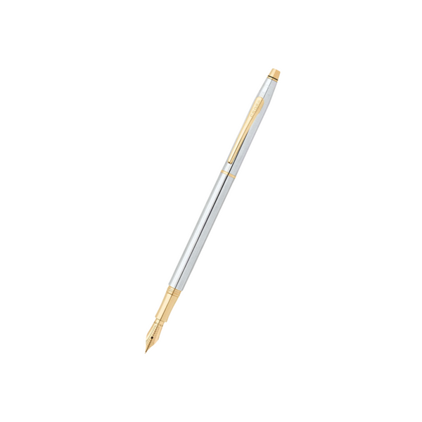 Cross Classic Century Fountain Pen in Chrome with Gold Trims — Cross fountain pen — precision nib writing instrument, at Cityluxe Singapore stationery store