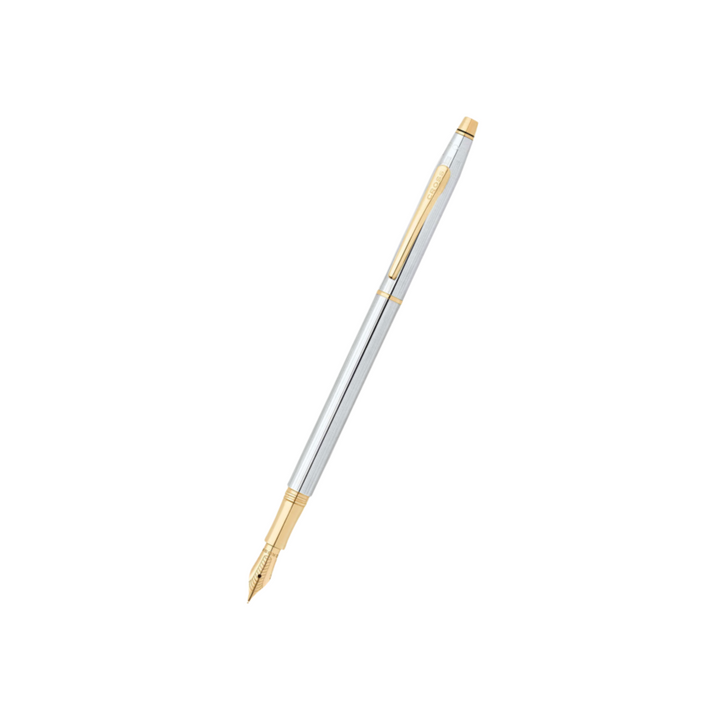 Cross Classic Century Fountain Pen in Chrome with Gold Trims — Cross fountain pen — precision nib writing instrument, at Cityluxe Singapore stationery store