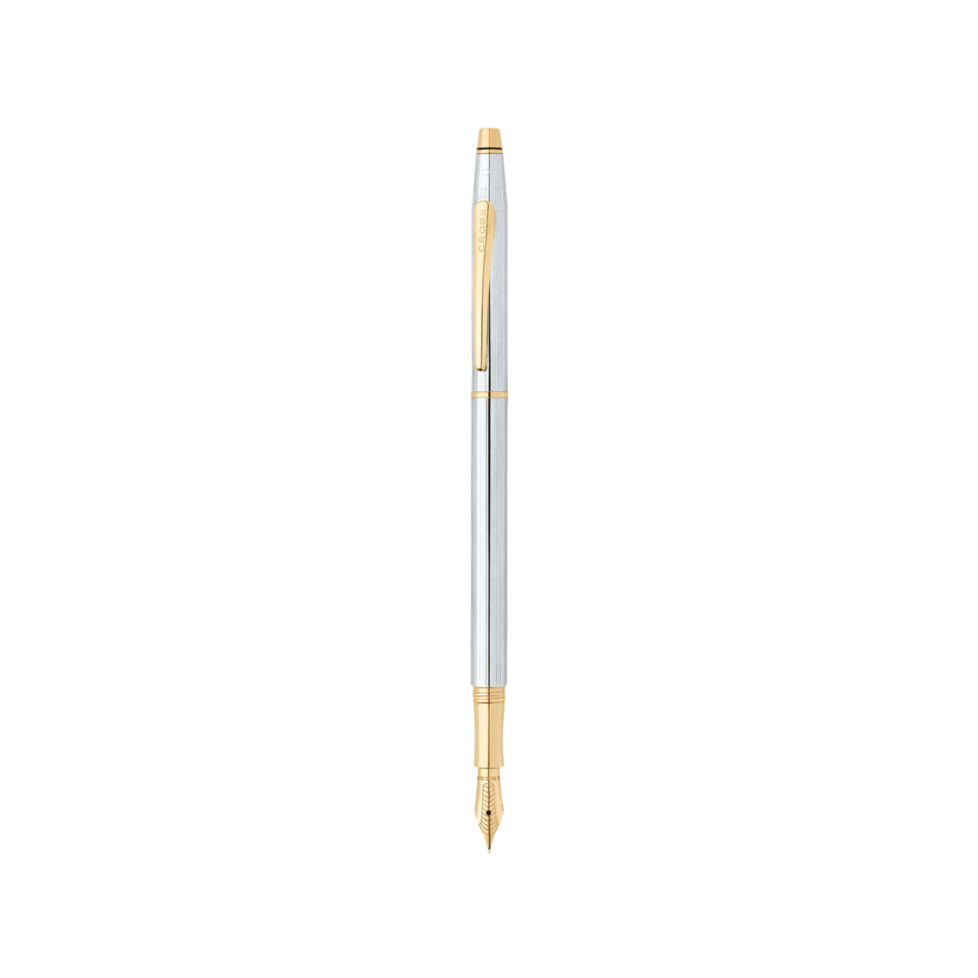 Cross Classic Century Fountain Pen in Chrome with Gold Trims — Cross fountain pen — precision nib writing instrument, at Cityluxe Singapore stationery store