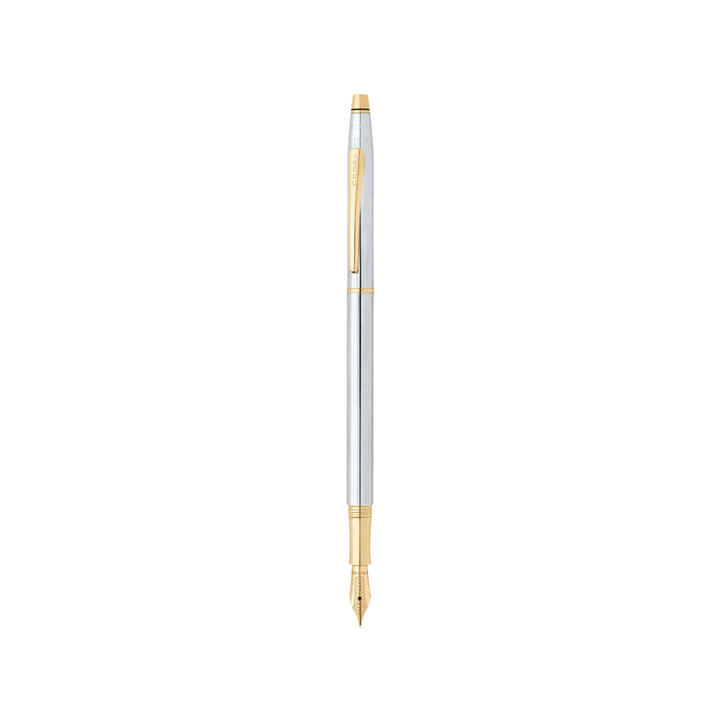 Cross Classic Century Fountain Pen in Chrome with Gold Trims — Cross fountain pen — precision nib writing instrument, at Cityluxe Singapore stationery store