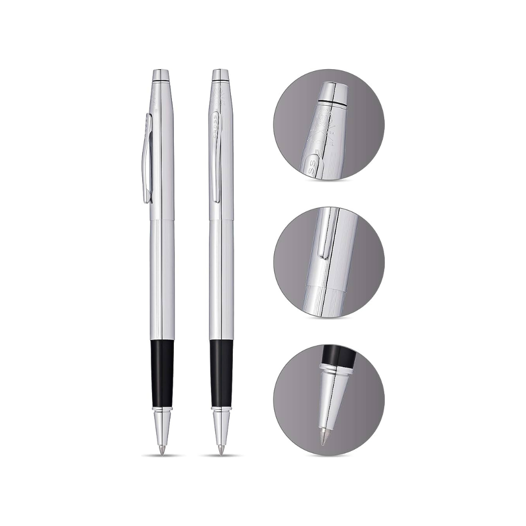 Cross Classic Century Lustrous Chrome Rollerball Pen — Cross rollerball pen — fluid gel ink writing instrument, at Cityluxe Singapore
