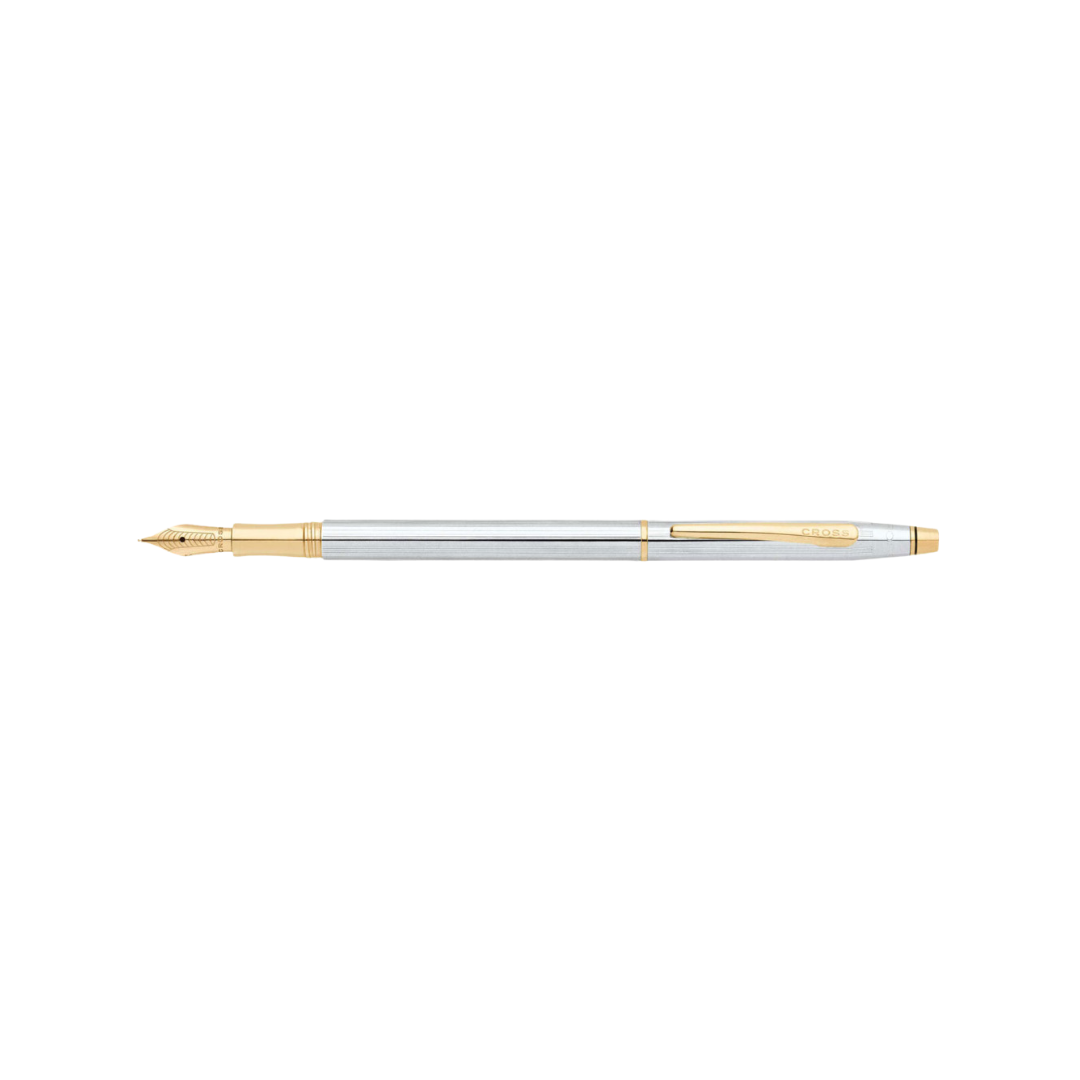 Cross Classic Century Fountain Pen in Chrome with Gold Trims — Cross fountain pen — precision nib writing instrument, at Cityluxe Singapore stationery store