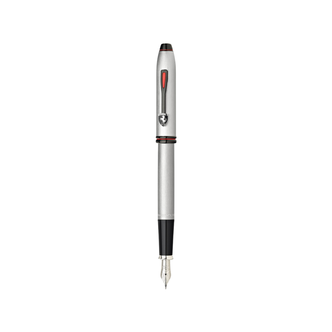 Cross Ferrari Townsend Fountain Pen in Chrome/ Aluminum Gray — Cross fountain pen — precision nib writing instrument, at Cityluxe Singapore stationery store