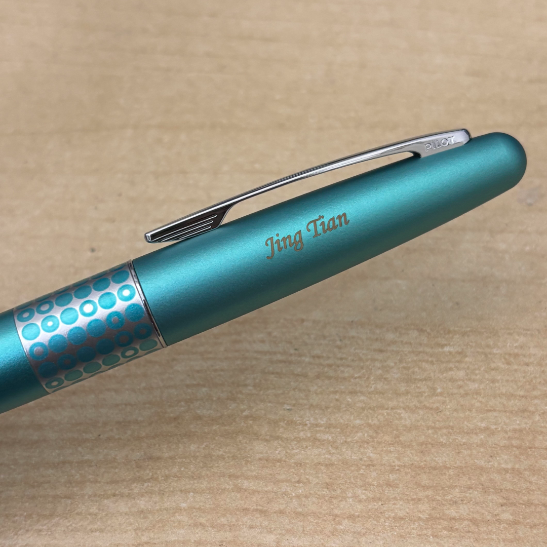 Custom Pen Engraving – Personalised Name Engraving on Pilot Metropolitan Retro Pop MR3 Dot Fountain Pen at Cityluxe WorkRoom