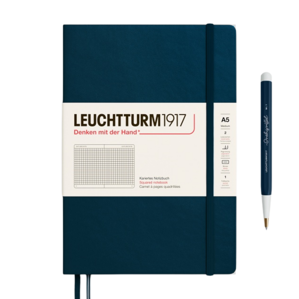 Leuchtturm1917 A5 Medium Hardcover Notebook in Squared / Deep Sea — Leuchtturm1917 notebook — quality writing journal with premium paper, at Cityluxe Singapore stationery store