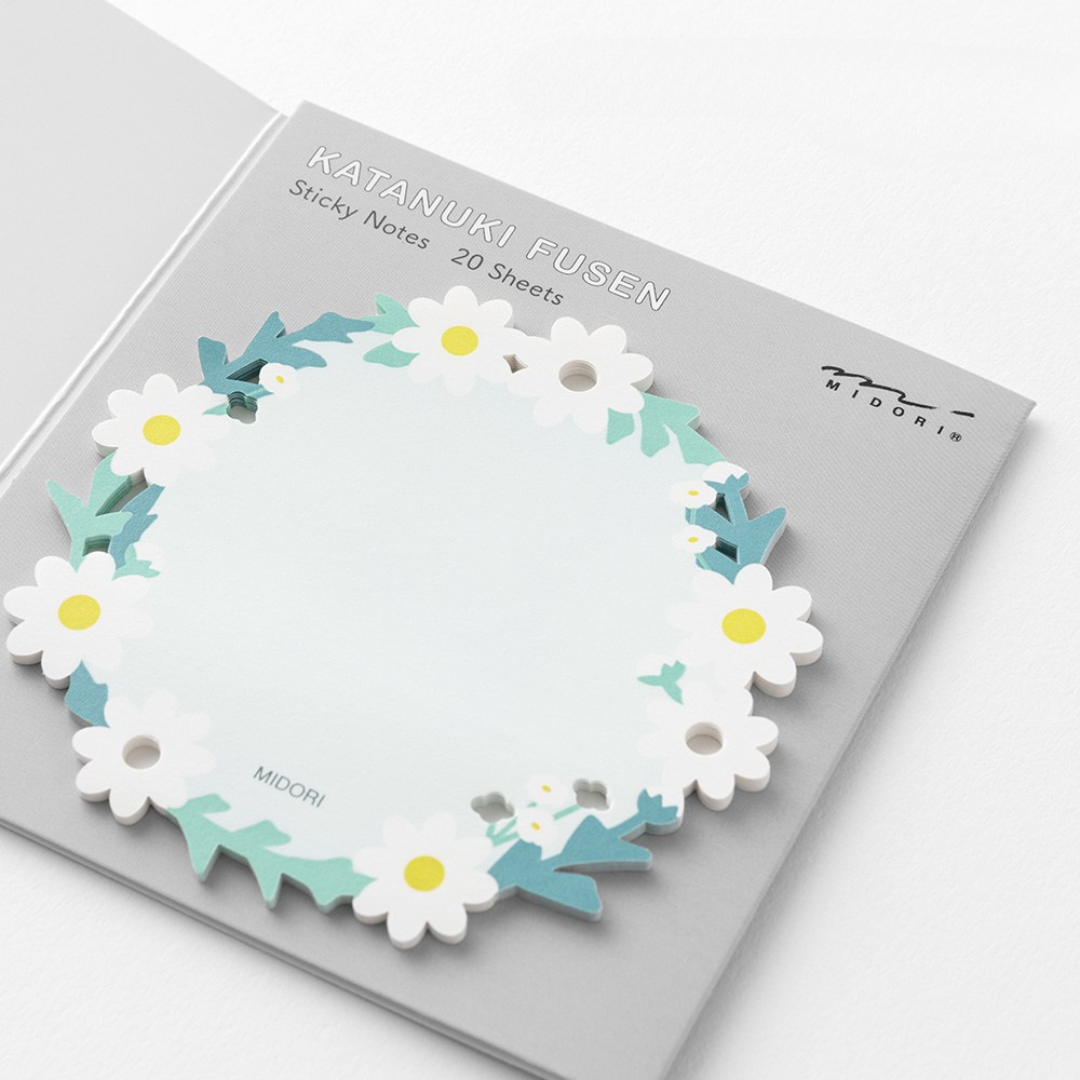 Midori Sticky Notes in Die Cutting Wreath White — Midori sticky note — premium stationery and lifestyle, at Cityluxe Singapore