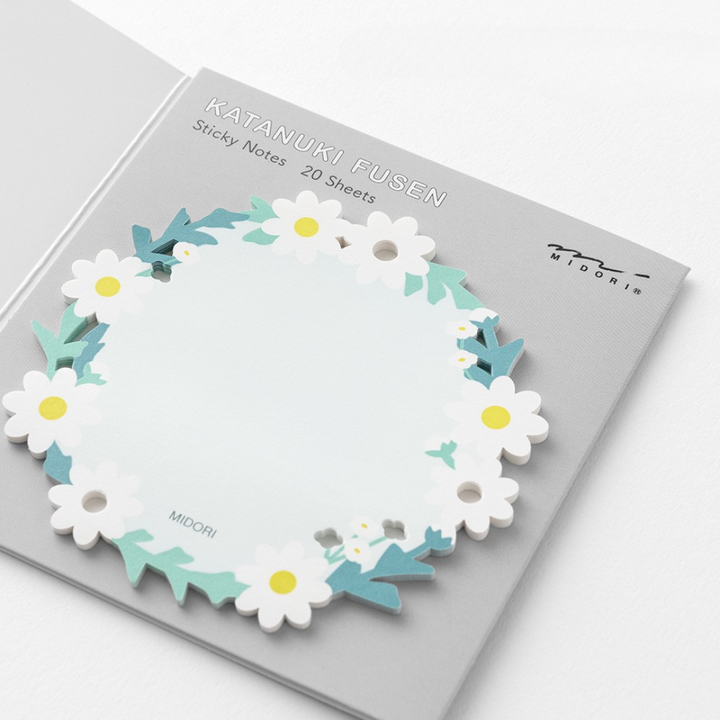 Midori Sticky Notes in Die Cutting Wreath White — Midori sticky note — premium stationery and lifestyle, at Cityluxe Singapore