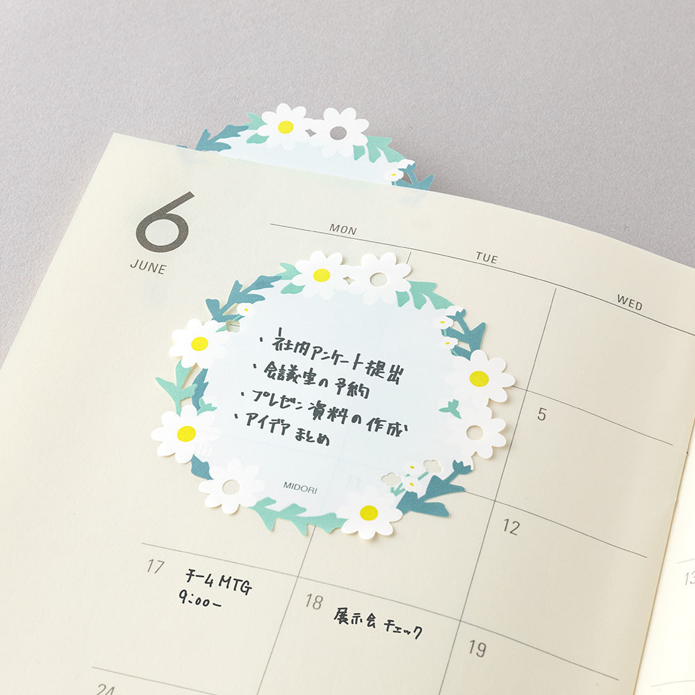 Midori Sticky Notes in Die Cutting Wreath White — Midori sticky note — premium stationery and lifestyle, at Cityluxe Singapore