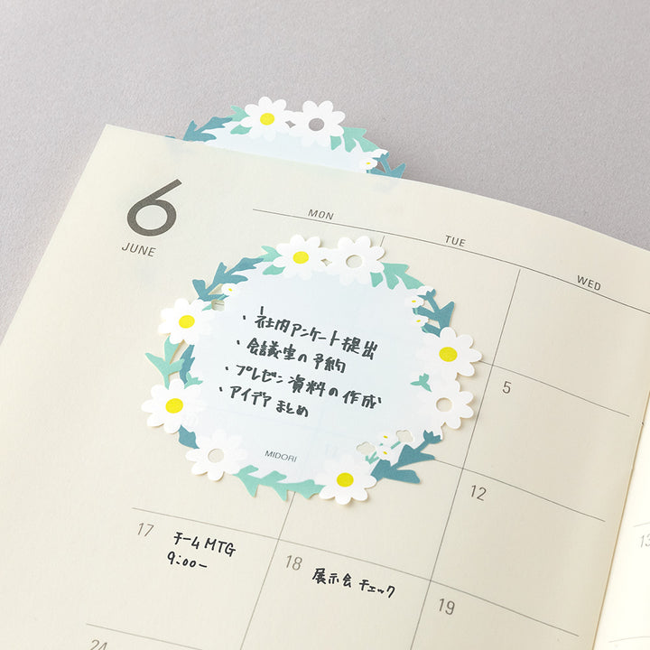 Midori Sticky Notes in Die Cutting Wreath White — Midori sticky note — premium stationery and lifestyle, at Cityluxe Singapore
