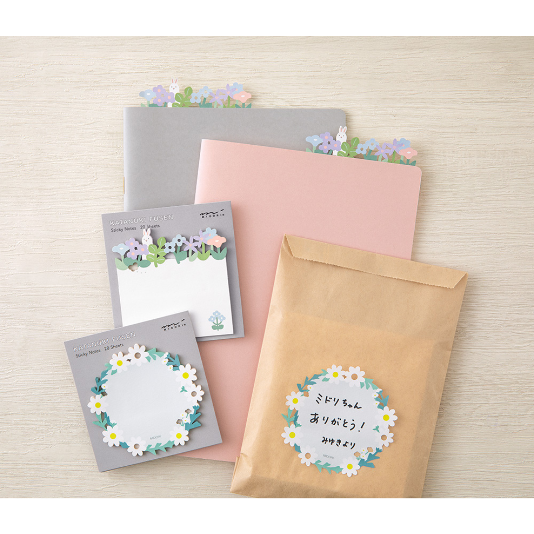 Midori Sticky Notes in Die Cutting Wreath White — Midori sticky note — premium stationery and lifestyle, at Cityluxe Singapore