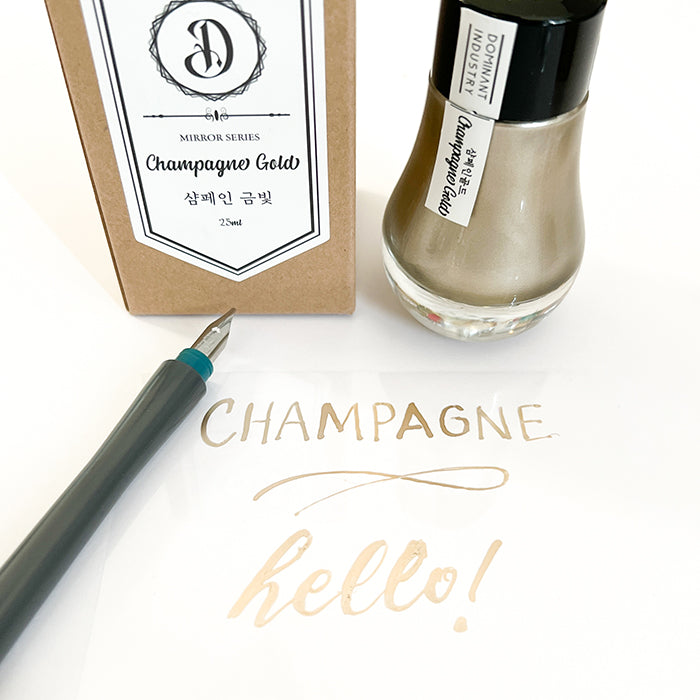 Dominant Industry Mirror 25ml Ink Bottle (for Dip Pen) in Champagne — Dominant Industry fountain pen ink — premium bottled ink for writing, at Cityluxe Singapore