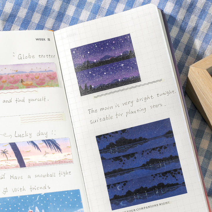 BGM Foil Stamping Masking Tape: Dreamscape in Lake at Night — BGM washi tape — decorative Japanese paper tape for journaling and craft, at Cityluxe Singapore