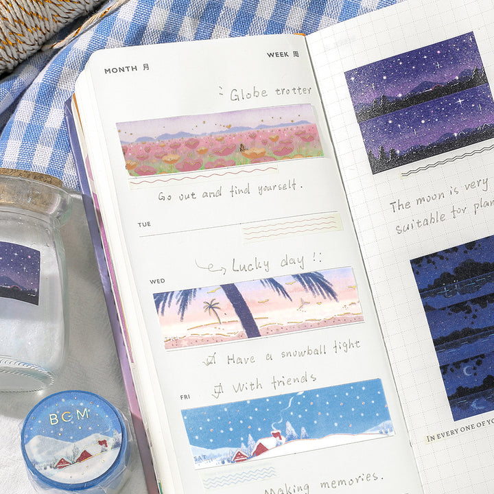 BGM Foil Stamping Masking Tape: Dreamscape in Snow Country — BGM washi tape — decorative Japanese paper tape for journaling and craft, at Cityluxe Singapore
