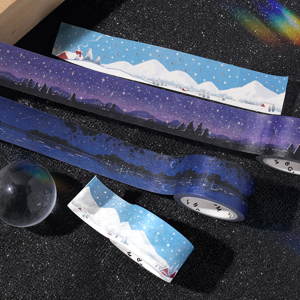 BGM Foil Stamping Masking Tape: Dreamscape in Snow Country — BGM washi tape — decorative Japanese paper tape for journaling and craft, at Cityluxe Singapore